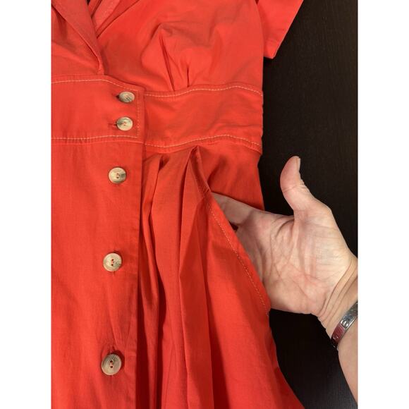 Maeve Anthropologie Shirt Dress Red 10 Cut Out Back Collared Maxi - Picture 6 of 12
